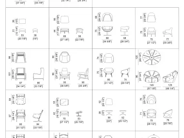 Free chairs and armchairs CAD blocks for AutoCAD, perfect for interior design plans. Download 2D top view and side view drawings