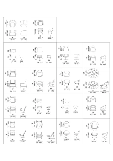 Free chairs and armchairs CAD blocks for AutoCAD, perfect for interior design plans. Download 2D top view and side view drawings